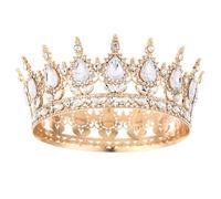 Crown for Women, Queen Crown Full Round Crystal Rhinestone Wedding Tiara with Wave Clip, Vintage Baroque Bridal Hair Accessories for Princess Party and Birthday Celebration