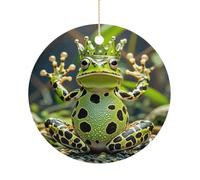 Crown Frog Double-Sided Ceramic Christmas Ornaments - Round Hanging Mini Xmas Tree Decorations, Ideas for Farmers, Rustic Home Decor for Indoor Outdoor Tree Decor