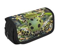 Crown Frog Pencil Case Organizer - Large Capacity 3 Compartment Pencil Pouch for Adults, Portable Makeup Bag & Aesthetic Stationery Bag with Zipper (8.7x4.3") Unisex Gift