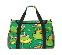 Crown frog Print Travel Duffel Bag for Men & Women, Foldable Travel Bags and Spacious Weekender Tote Bag for Storage Toiletry Luggage Personal Item, Black, L