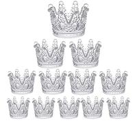 Crown Glassware Candle Holder,12 Pcs Tea Light/Tabletop Candlestick Ornament,Crystal Glass Jewelry Ring Holder,Gift for Weddings Party Favor Home Decor (Clear, 12Pcs)