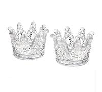 Crown Glassware Candle Holder,2 Pcs Tea Light/Tabletop Candlestick Ornament,Crystal Glass Jewelry Ring Holder,Gift for Weddings Party Favor Home Decor (Clear, 2Pcs)