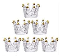 Crown Glassware Candle Holder,6 Pcs Tea Light/Tabletop Candlestick Ornament,Crystal Glass Jewelry Ring Holder,Gift for Weddings Party Favor Home Decor (Gold, 6Pcs)