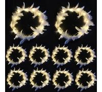 Crown Headband 10Pcs 8 Inch White Decorative Feathered Wreath Three Luminous Modes LED Angel Headband Charming Crown for Cosplay, Christmas, Halloween, Holiday Costume, Decor