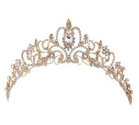 Crown Headpiece Waterdrop Leaves Elf Crown Rhinestone Tiara Women's Wedding Party Accessories Multicolor(Gold2)