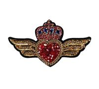 Crown Heart with Wings Beaded Diamond Patches Sequin Embroidery Applique Mini Heart Badges for Brooches Sewing 2pieces