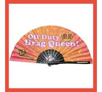 Crown Jewels UK Off Duty Drag Queen bamboo hand folding festival fan, Rave Fan, Pride party, LGBT, Drag Queen Clack Fan for Men, Woman and Children Funny