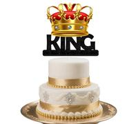 Crown King The Man The Myth The Legend Cake Topper for Man Male Happy Birthday Theme Decor Supplies Daddy Father's Day Family Party Decorations