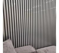 Crown & Kingdom Premium Wood Effect Slatted Veneer Wall Panels for Soundproofing & Decor (14-Pack) (Charcoal Black)