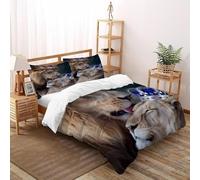 Crown lion 3D Printing Wildlife Bed Set for Adults,women,and Children (boys And Girls) 3 Pieces Soft with 2 Pillowcases Zipper Closure Super King(260x220cm)