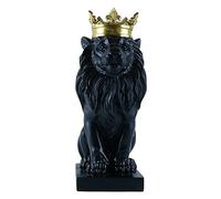 Crown Lion King Statue sculpture lion statues Nordic Style Home and Study Decoration lion decor Abstract Geometric Sculptures Resin Animal figurines Indoor and Home Office Gifts ,Black A,8*12*23cm