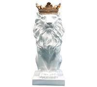 Crown Lion Statue The King Of Beasts Resin Animal Sculpture Nordic Style Home And Study Decoration Figurine Decorations Best Gift For The Man(White)
