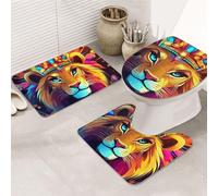 Crown Lion'S Head Bathroom Rugs Sets 3 Piece, Soft Absorbent Memory Foam Bath Mats And U Shaped Contour Toilet Rug, Home Decoration, Quick Dry