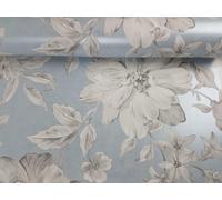 Crown Lucia Floral Blue / Grey Metallic Flat Surface Washable Wallpaper M1549