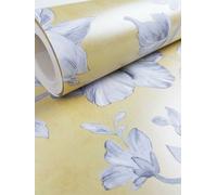 Crown Lucia Floral Yellow / Grey Metallic Flat Surface Washable Wallpaper M1550
