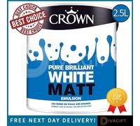 Crown Paints Matt Emulsion Pure Brilliant White 2.5L 5023067