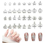 Crown Nail Charms, 30 Pcs Silver Nail Art Charms 3D Nail Rhinestones and Gems Alloy Nail Decorations for DIY Nail Supplies Jewelry Making (Silver)