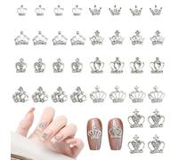Crown Nail Charms,36Pcs Rhinestone Crown Nail Gems and Charms,Silver Alloy Nail Decorations for Women Girls Manicure Design DIY Crafts Jewelry Making