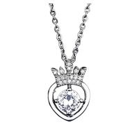 Crown Necklace For Women Beating Love Heart Necklace Shiny Zirconia Dancing Diamond Adjustable Chain For Girls Vintage Ceramic Wall Birds (One Size)