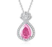 Crown Necklace Sterling Silver Delicate Queen Royal Princess Pendant Pink Birthstone Jewellery Christmas Gifts for Women 18+2inchs Chain