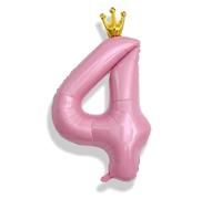 Crown Number Balloons 4 for Kids, Large Pastel Pink Number Balloon 0-9 Set, Foil Self Inflating 40 Inch Balloons for Girls 4th Birthday Party Decor Anniversary New Year Party Decoration Supplies