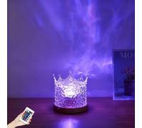 Crown Ocean Wave Projector Light, 16-Color Northern Lights Projector with Remote Control & Rotating Dynamic Wave Effects, Rechargeable Wave Water Ripple Night Light for Living Room Bedroom (White)