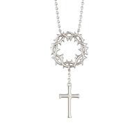 Crown of Thorns Cross Necklace, 925 Sterling Silver Bible Cross Pendant, Crown of Thorns Faith Religious Necklace, Christian Jewelry for Women (Silver)