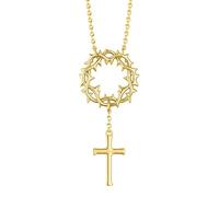 Crown of Thorns Cross Necklace, 925 Sterling Silver Bible Cross Pendant, Crown of Thorns Faith Religious Necklace, Christian Jewelry for Women (Gold)