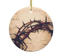 Crown Of Thorns Print Ceramic Round Christmas Tree Decorations,Christmas Ornaments,Indoor Party Gifts-1pc