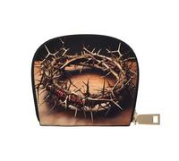 Crown of thorns Printed Leather Half Circle Card Wallet Zipper Card Case Holder, Compact Stylish for Men and Women