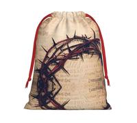 Crown Of Thorns Printing 11.8x15.8in Drawstring Gift Bag With Red Ribbon Closure For Halloween Xmas,For Adults Gifting