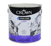 Crown Paint One Coat Satin Pure Brilliant White 0.75 L