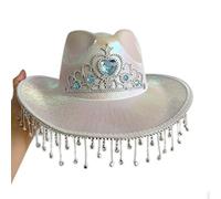 Crown Pattern Cowgirl Hat Bride Wedding Photo Costume Props Outdoor Woman Girl Hat With Dangle Rhinestone Brim Cowboy Hats For Woman Western Felt Cowboy Hats For Men Men Western Felt With