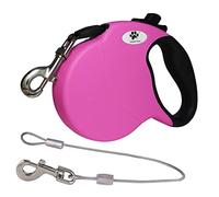 CROWN PAWS 13ft Retractable Dog Leash for Small Breed Dogs up to 22 lbs with a Detachable Chew Proof Extender Wire Ropes (Pink S)