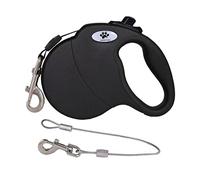 CROWN PAWS 16ft Retractable Dog Leash for Medium Breed Dogs up to 44 lbs with a Detachable Chew Proof Extender Wire Ropes (Black M)