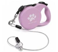 CROWN PAWS Chew Proof Retractable Dog Leash for Large Dogs, 16ft Heavy Duty Dog Lead with Anti-Chewing Steel Wire Rope, Tangle-Free 360° Swivel, One-Hand Brake & Lock, Pink L