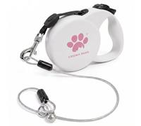 CROWN PAWS Chew Proof Retractable Dog Leash for Large Dogs, 16ft Heavy Duty Dog Lead with Anti-Chewing Steel Wire Rope, Tangle-Free 360° Swivel, One-Hand Brake & Lock,White L