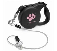 CROWN PAWS Chew Proof Retractable Dog Leash for Large Dogs, 16ft Heavy Duty Dog Lead with Anti-Chewing Steel Wire Rope, Tangle-Free 360° Swivel, One-Hand Brake & Lock, Black L