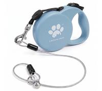 CROWN PAWS Chew Proof Retractable Dog Leash for Large Dogs, 16ft Heavy Duty Dog Lead with Anti-Chewing Steel Wire Rope, Tangle-Free 360° Swivel, One-Hand Brake & Lock, Blue L