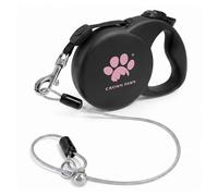 CROWN PAWS Chew Proof Retractable Dog Leash for Medium Dogs up to 44lbs, 16ft Heavy Duty Dog Lead with Anti-Chewing Steel Wire Rope, Tangle-Free, One-Hand Brake & Lock, Black M