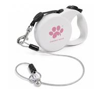 CROWN PAWS Chew Proof Retractable Dog Leash for Medium Dogs up to 44lbs, 16ft Heavy Duty Dog Lead with Anti-Chewing Steel Wire Rope, Tangle-Free, One-Hand Brake & Lock, White M