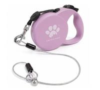 CROWN PAWS Chew Proof Retractable Dog Leash for Medium Dogs up to 44lbs, 16ft Heavy Duty Dog Lead with Anti-Chewing Steel Wire Rope, Tangle-Free, One-Hand Brake & Lock, Pink M