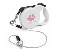 CROWN PAWS Chew Proof Retractable Dog Leash for Small Dogs up to 33lbs, 10ft Heavy Duty Dog Lead with Anti-Chewing Steel Wire Rope, Tangle-Free, One-Hand Brake & Lock, White S