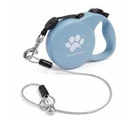 CROWN PAWS Chew Proof Retractable Dog Leash for Small Dogs up to 33lbs, 10ft Heavy Duty Dog Lead with Anti-Chewing Steel Wire Rope, Tangle-Free, One-Hand Brake & Lock, Blue S
