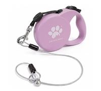 CROWN PAWS Chew Proof Retractable Dog Leash for Small Dogs up to 33lbs, 10ft Heavy Duty Dog Lead with Anti-Chewing Steel Wire Rope, Tangle-Free, One-Hand Brake & Lock, Pink S