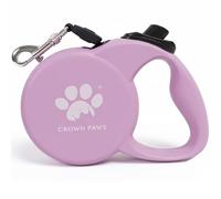 CROWN PAWS Retractable Dog Leash, 16ft Heavy Duty Nylon Tape for Large Dogs up to 110 lbs, One-Hand Brake & Lock, Tangle-Free, Ergonomic 3.2" XL Handle, Lightweight 0.56lb Pink L GC-DAN
