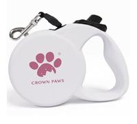 CROWN PAWS Retractable Dog Leash, 16ft Heavy Duty Nylon Tape for Large Dogs up to 110 lbs, One-Hand Brake & Lock, Tangle-Free, Ergonomic 3.2" XL Handle, Lightweight 0.56lb White L GC-DAN