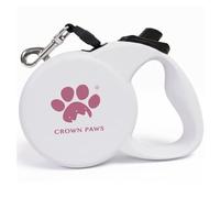 CROWN PAWS Retractable Dog Leash, 16ft Heavy Duty Nylon Tape for Medium Dogs up to 44 lbs, One-Hand Brake & Lock, Tangle-Free, Ergonomic 3" Large Handle, Lightweight White M GC-DAN