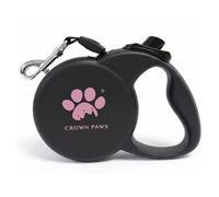 CROWN PAWS Retractable Dog Leash, 16ft Heavy Duty Nylon Tape for Medium Dogs up to 44 lbs, One-Hand Brake & Lock, Tangle-Free, Ergonomic 3" Large Handle, Lightweight Black M GC-DAN