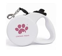 CROWN PAWS Retractable Dog Leash (Small), 10ft Heavy Duty Nylon Tape for Dogs up to 33 lbs, One-Hand Brake & Lock, Tangle-Free, Compact Lightweight Design, White S GC-DAN